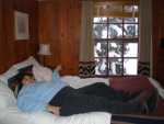 The coazy bed and cozy room.